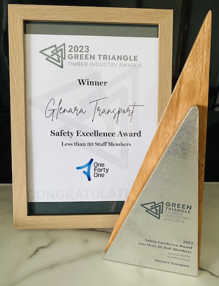 Glenara Transport Safety award 2023 Green Triangle timer industry awards